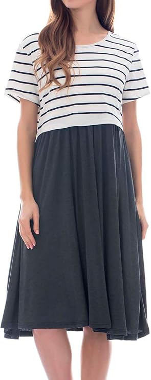 Smallshow Women's Short Sleeve Patchwork Nursing Dresses for Breastfeeding | Amazon (US)