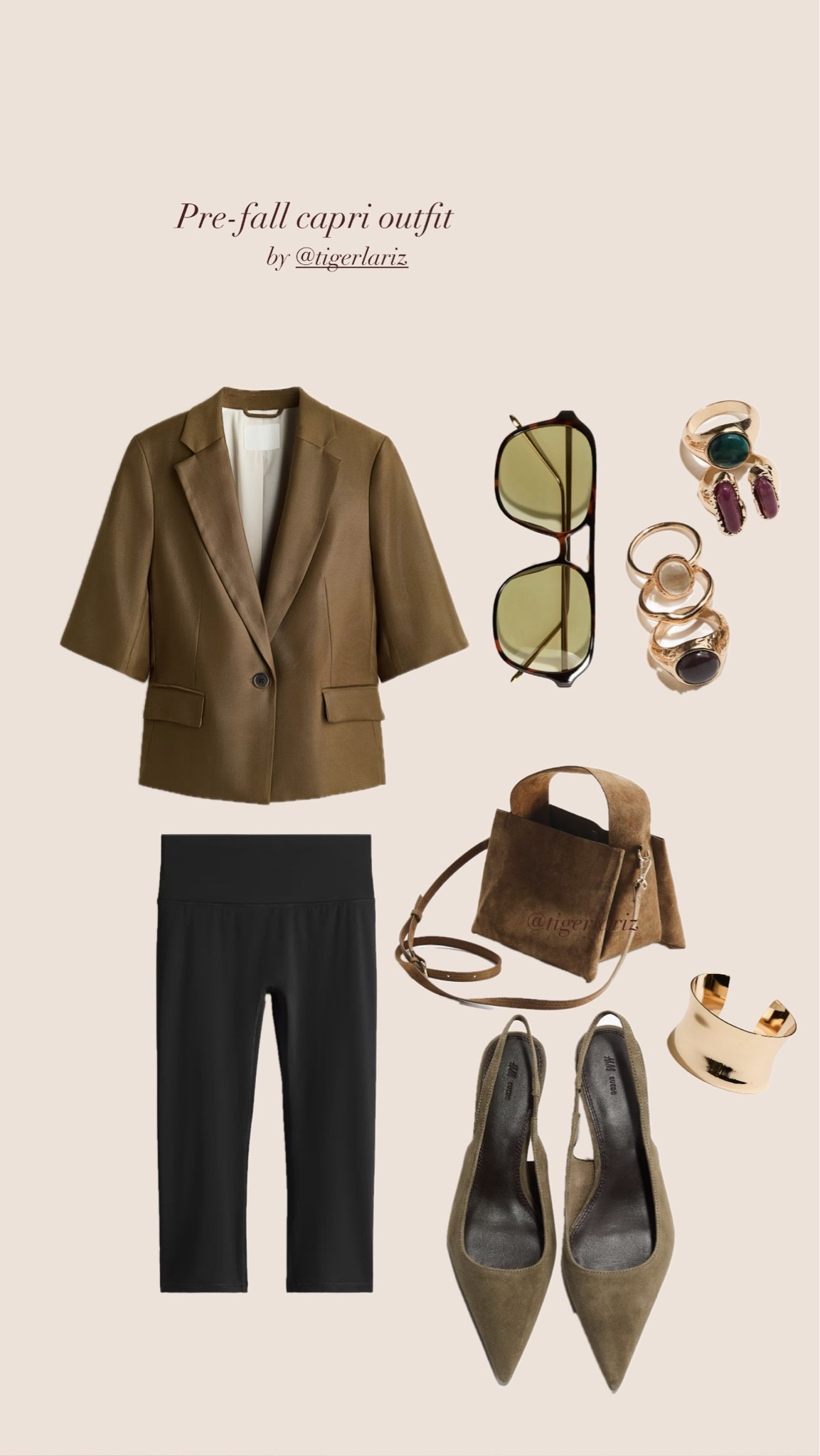 The perfect pre-fall outfit featuring timeless capri pants, an olive blazer, pointed flats, a suede handbag, and gold accessories. A classy neutral look inspired by effortless European style: ideal for city strolls, coffee dates, work, or transitioning from summer to fall.

Save this outfit for your next minimalist capsule wardrobe inspiration. 🤎

#LTKFashionMonth #LTKeurope #LTKautumn
