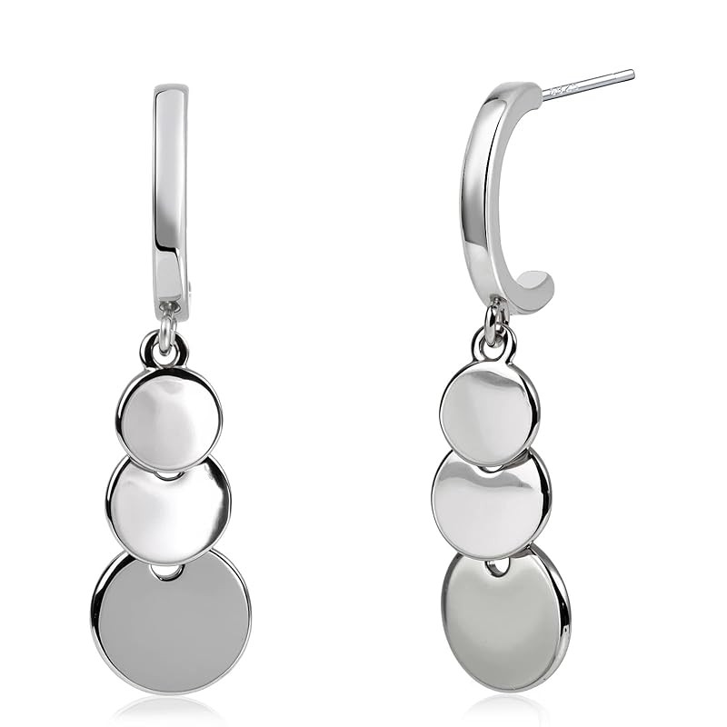 Disc Earrings for Women Silver Drop Dangle Earrings with Three Round Design Half Hoop C-Shape Hoo... | Amazon (US)