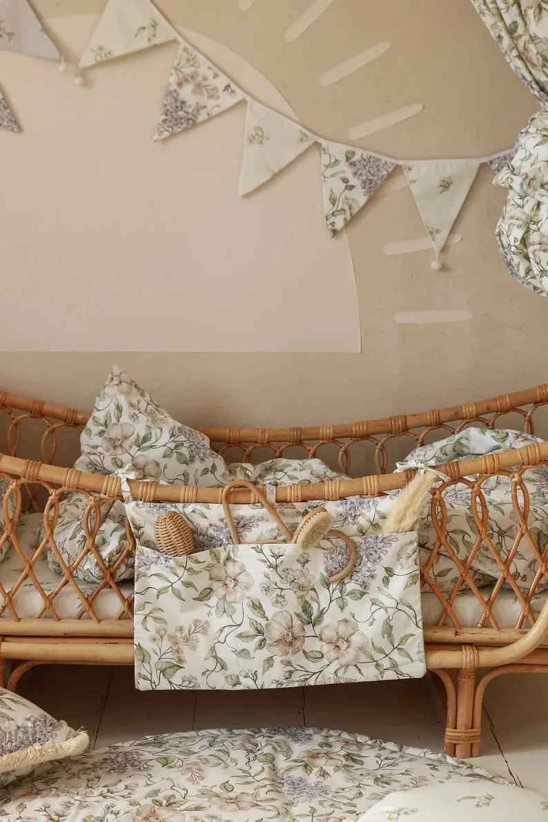 May Garden on White Bed Pocket, Crib Organizer - Etsy | Etsy (US)