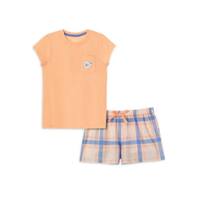 Wonder Nation Girls Short Sleeve Top and Sleep Shorts Pajama Set, 2-Piece, Sizes 4-18 & Plus | Walmart (US)