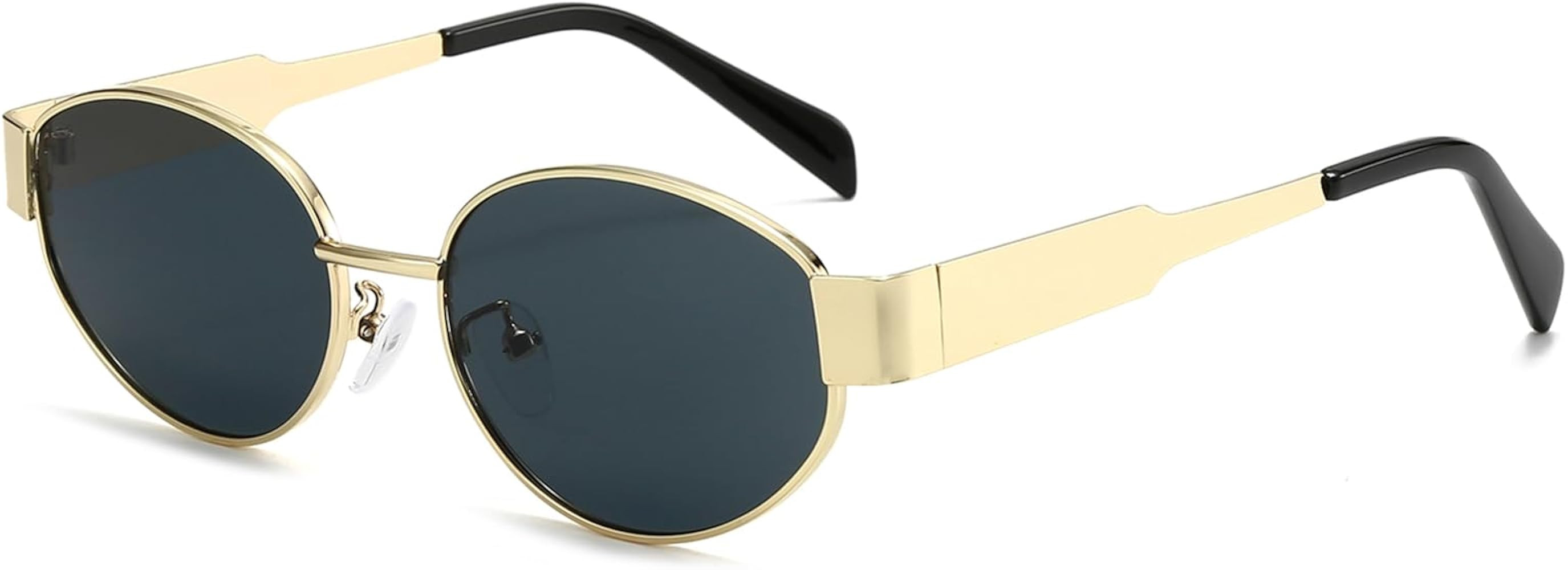 Retro Oval Sunglasses for Women Men Trendy Metal Frame Sun Glasses 90s Vintage Classic Shades UV4... | Amazon (US)