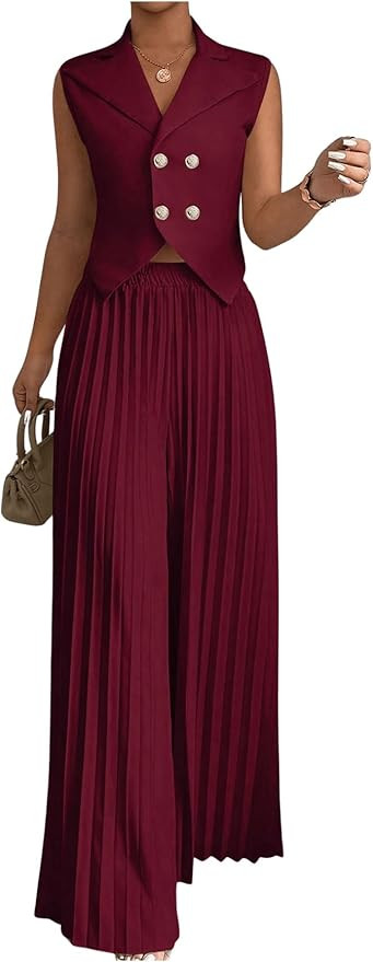 SOLY HUX Women's 2 Piece Business Outfit Button Down Lapel Collar Crop Vest Top and Pleated Pants... | Amazon (US)