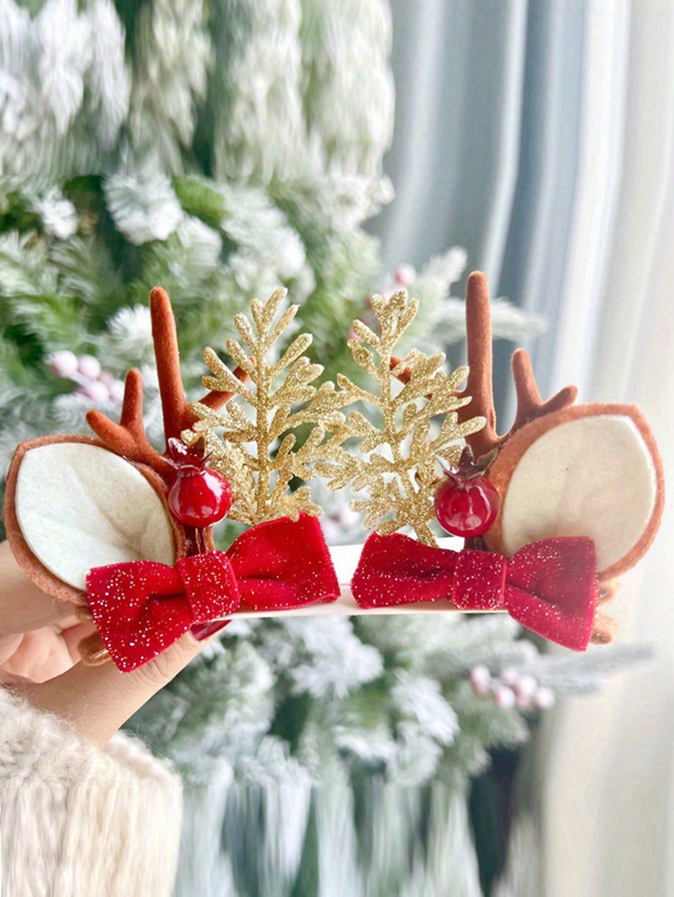 1 Pair Christmas Reindeer Antler Hair Clips, Cute Reindeer Headpiece Accessories | SHEIN