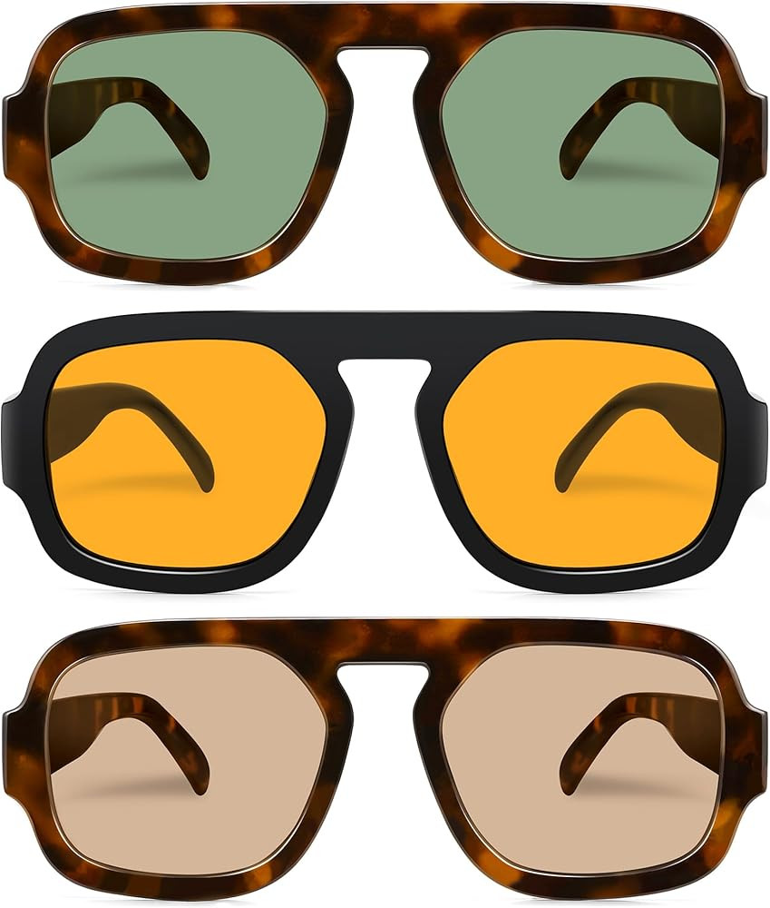 Retro Square Aviator Sunglasses for Women Men 70s Vintage style Shades Trendy Flat Top UV Protect... | Amazon (US)