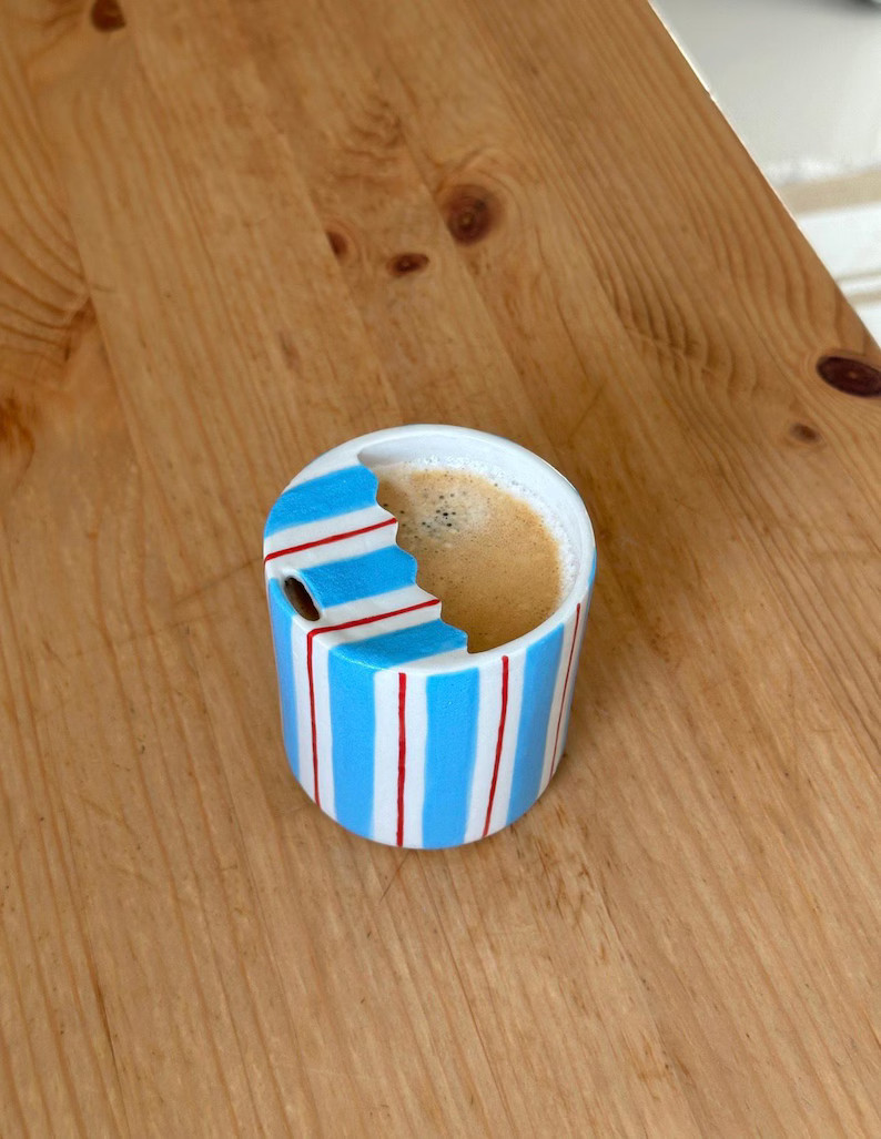 Blue Striped Porcelain Tumbler: Hand Thrown Pottery Mug | Etsy (US)