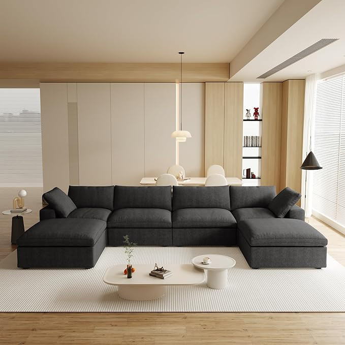 160.6" U-Shaped Sectional Couch, Modern Modular Convertible Sofa with Chaise Ottomans, Deep 4-Sea... | Amazon (US)