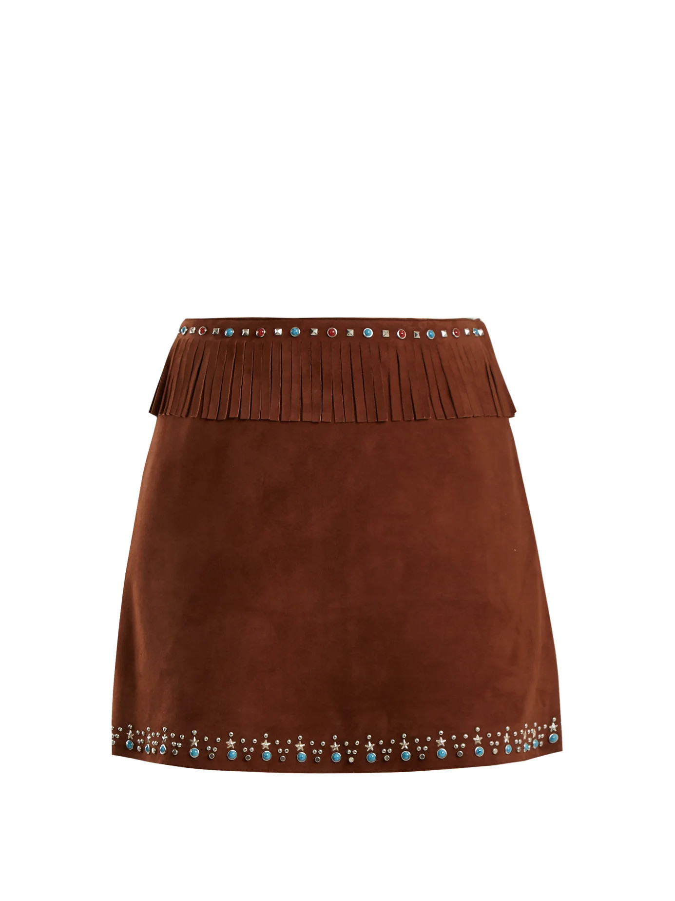 Stud-embellished fringed suede mini skirt | Matches (US)
