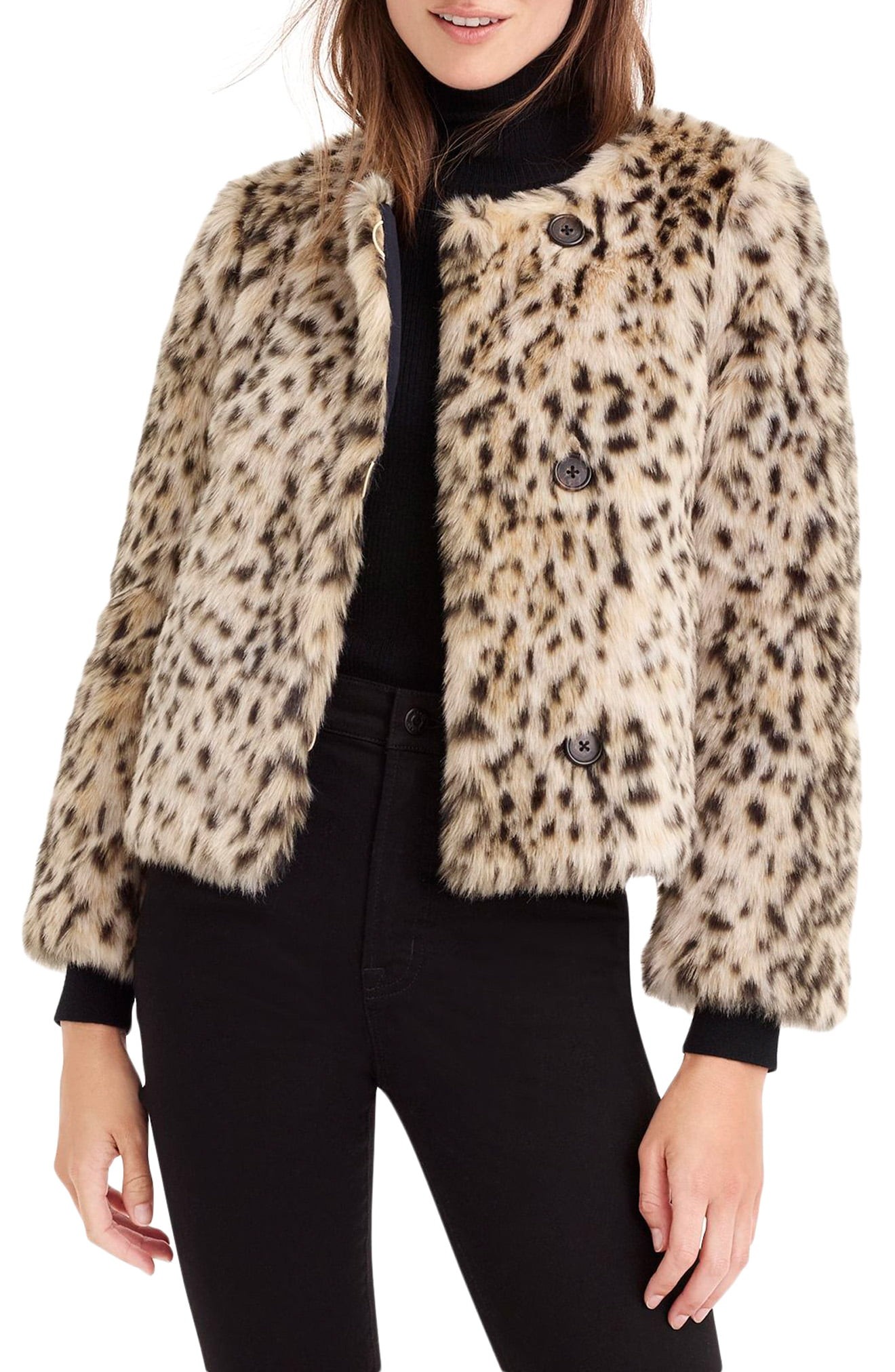 J. Crew Crop Faux Snow Leopard Fur Coat | Nordstrom