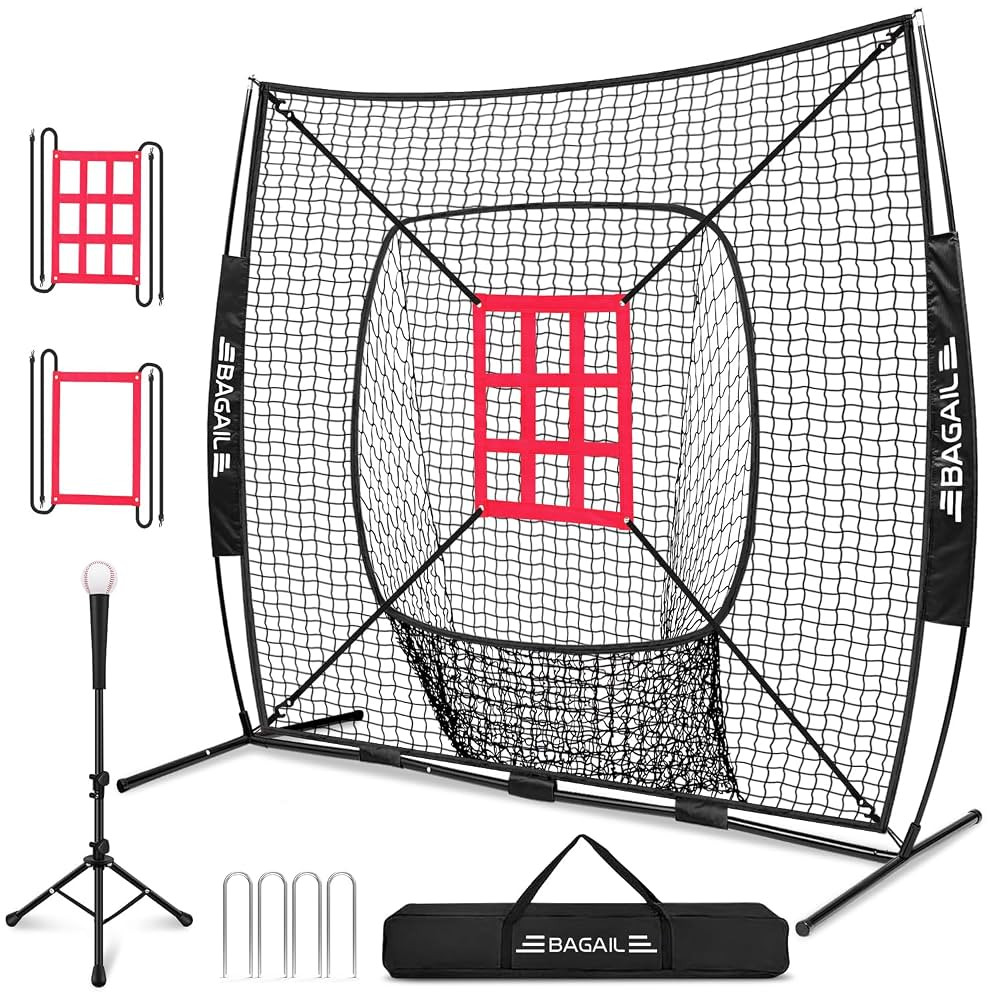 BAGAIL 7x7 ft Baseball & Softball Practice Net with Bow Frame for Batting, Hitting, Pitching, Por... | Amazon (US)