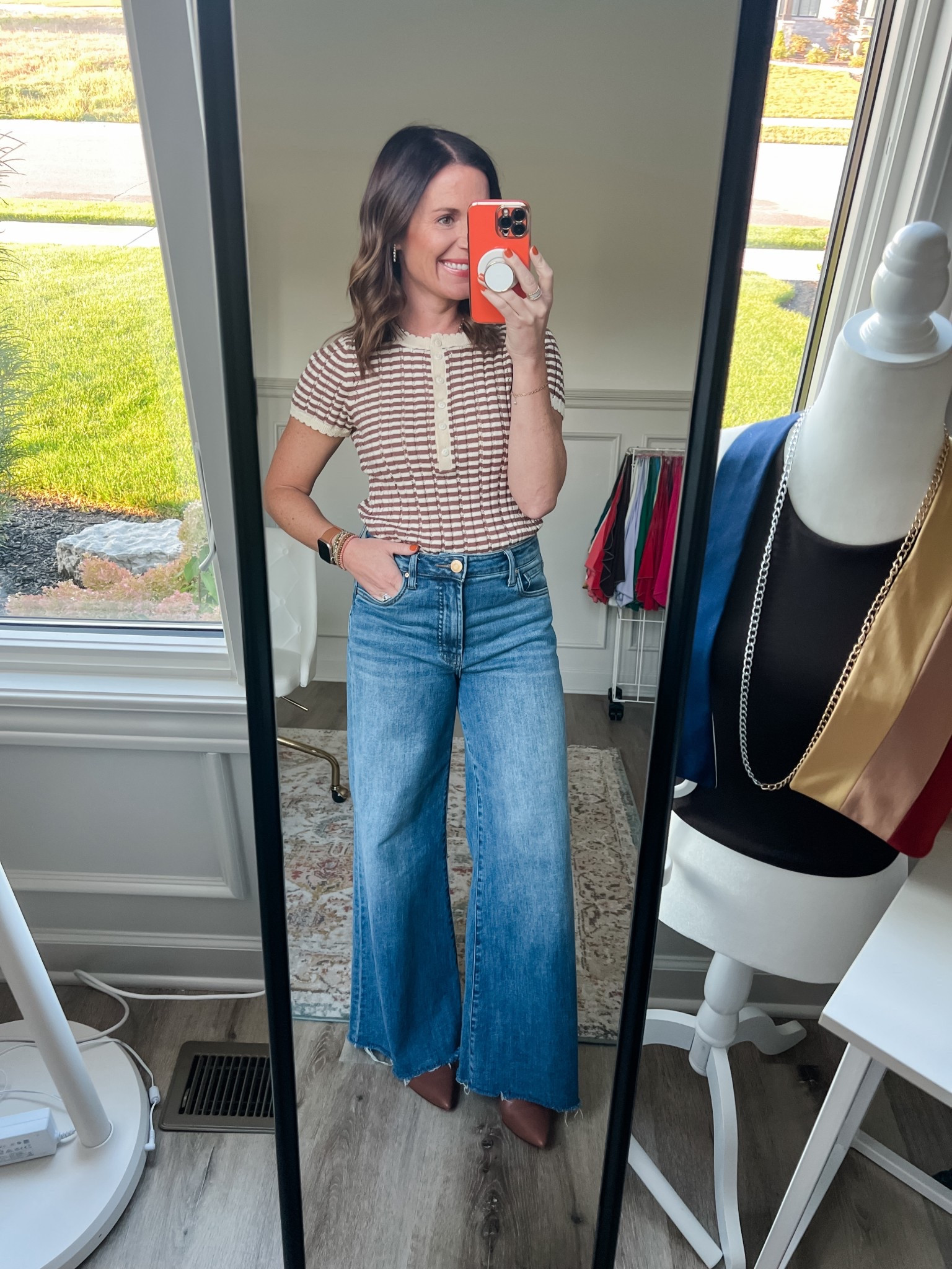 AE short sleeve striped sweater.  Size XS
Wide leg Denim size 00

#LTKFindsUnder100 #LTKStyleTip #LTKPetite