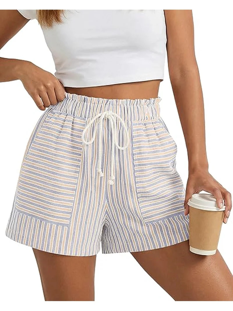 FreshPretty Casual Striped Shorts for Women Spring Summer Elastic Waist Y2K Lounge Vacation Beach... | Walmart (US)