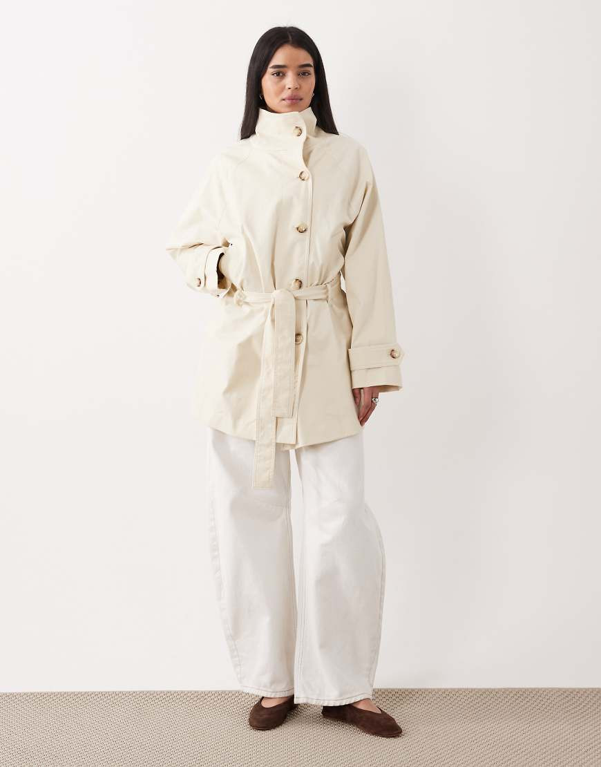 Mango cotton rich funnel neck trench coat in cream-Neutral | ASOS (Global)