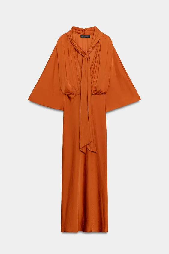 SATIN SCARF-EFFECT MIDI DRESS | Zara UK