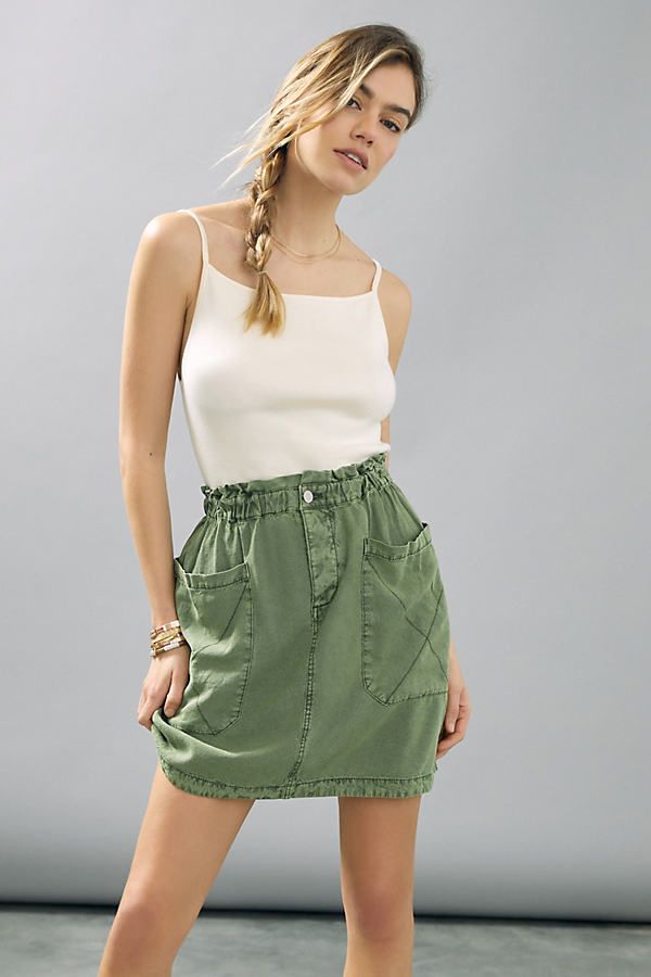 Pilcro Charlotte Paperbag Mini Skirt By Pilcro and the Letterpress in Green Size XL | Anthropologie (US)
