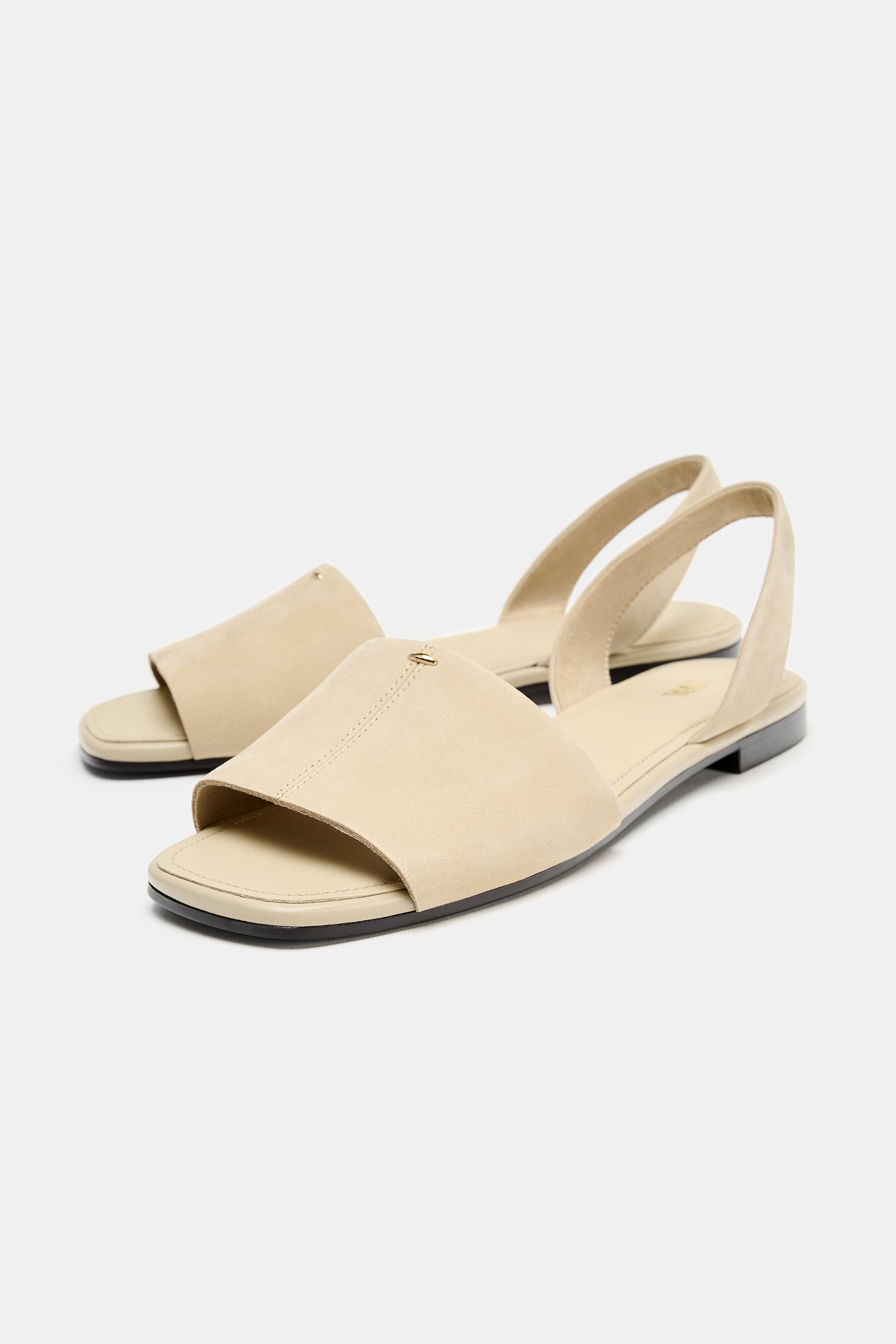 LEATHER STRAP FLAT SANDALS | Zara US