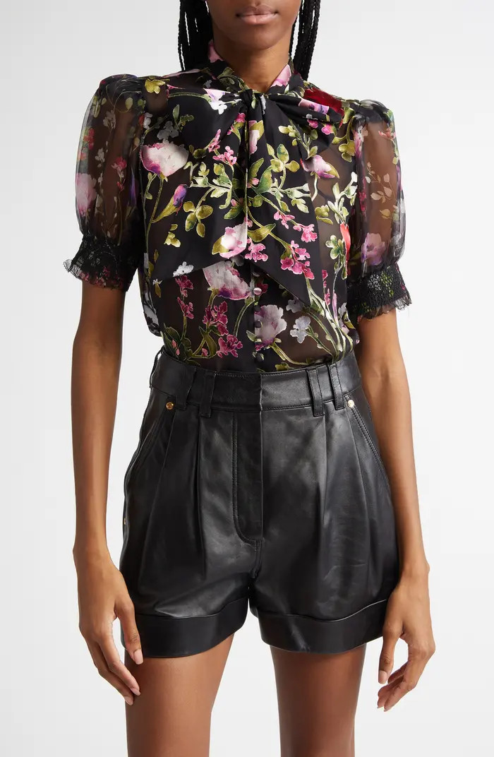 Brentley Floral Tie Neck Puff Sleeve Top | Nordstrom