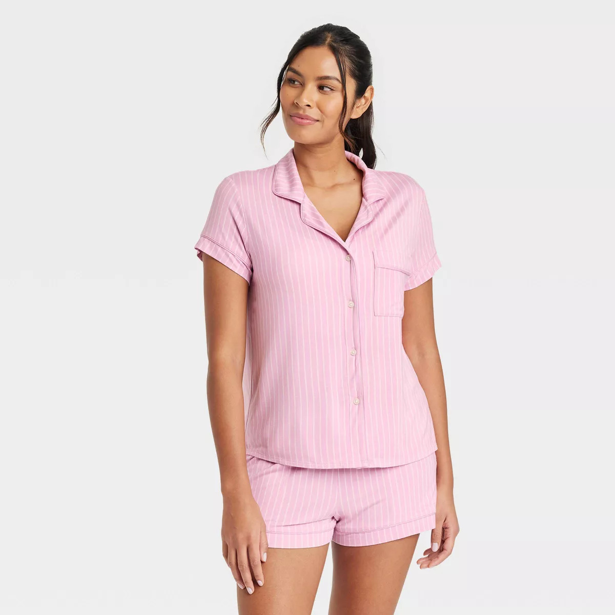 Women's Beautifully Soft Short Sleeve Notch Collar Top and Shorts Pajama Set - Stars Above™ | Target