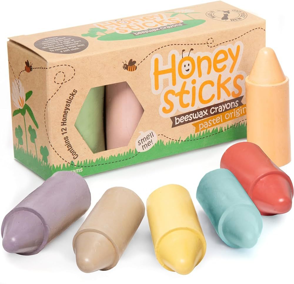 Honeysticks 100% Pure Beeswax Crayons (12 Pack) - Pastel Colored, Non-Toxic Crayons, Safe for Bab... | Amazon (US)