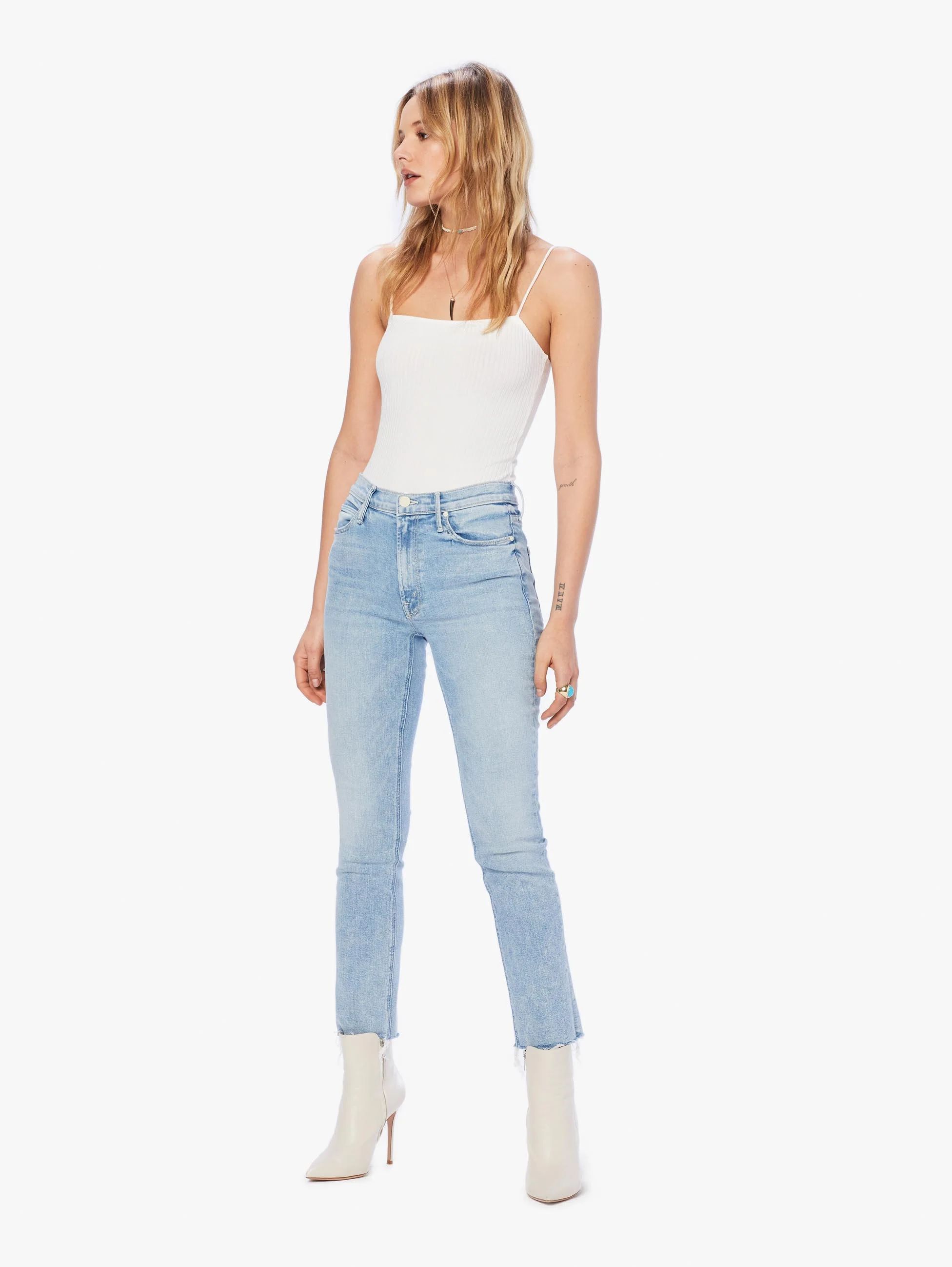 Women's Dazzler Ankle Fray Light Blue Mid Rise Jeans | Mother Denim