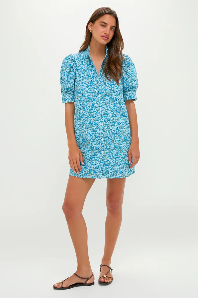 Blue Poppies Floral Ruffle Collar Louisa Mini Dress | Tuckernuck (US)