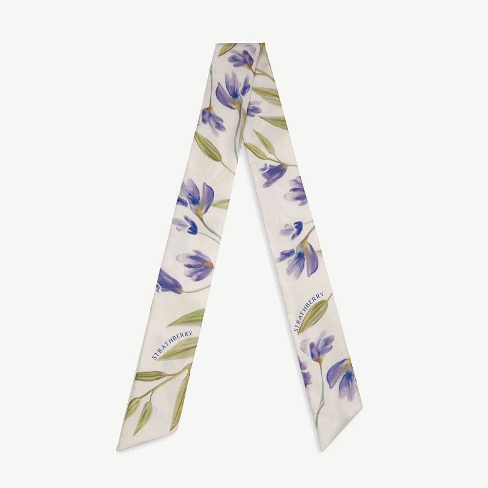 Silk Skinny Scarf - Vanilla/True Blue Watercolour | Strathberry
