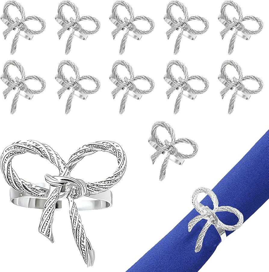 Silver Bow Napkin Rings Set of 12 for Wedding Parties Birthday Holiday Family Dinner Daily Table ... | Amazon (US)