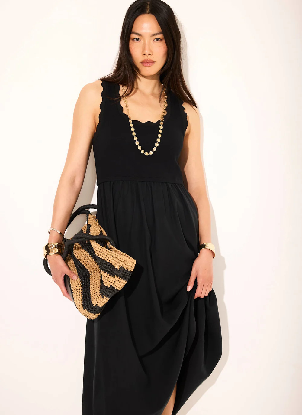 Red Scallop Trim Midi Dress | Mint Velvet