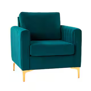 JAYDEN CREATION Ennomus Teal Velvet Cushion Back Club Chair Arm Chair with Golden Metal Legs and ... | The Home Depot