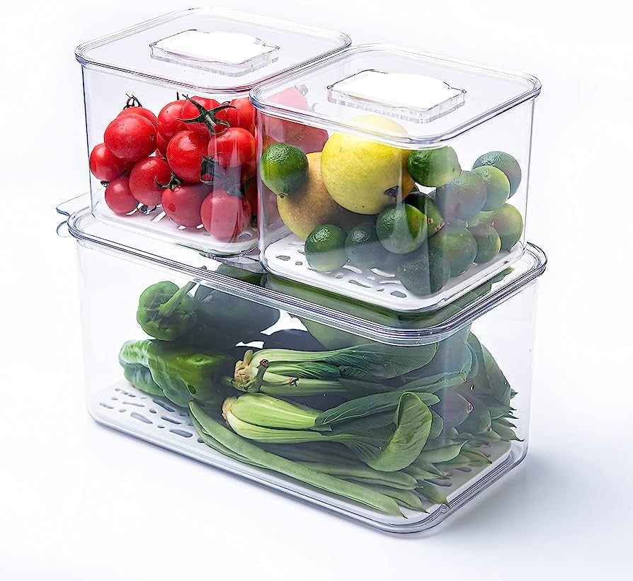 AZONEIN Clear Plastic Stackable Storage Boxes - 3 PCS Kitchen Fruit Freezer Storage Containers Fr... | Amazon (US)
