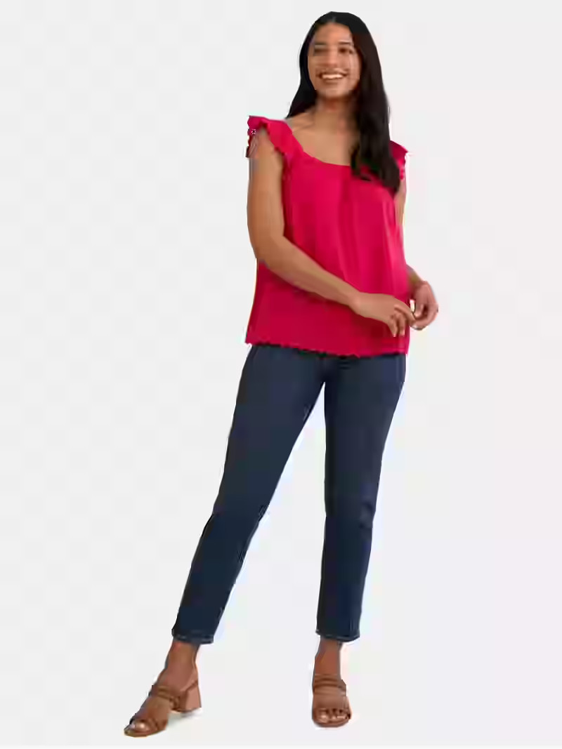 Time and Tru Women's Double Cloth Tank Top with Flutter Sleeves, Sizes XS-XXXL | Walmart (US)
