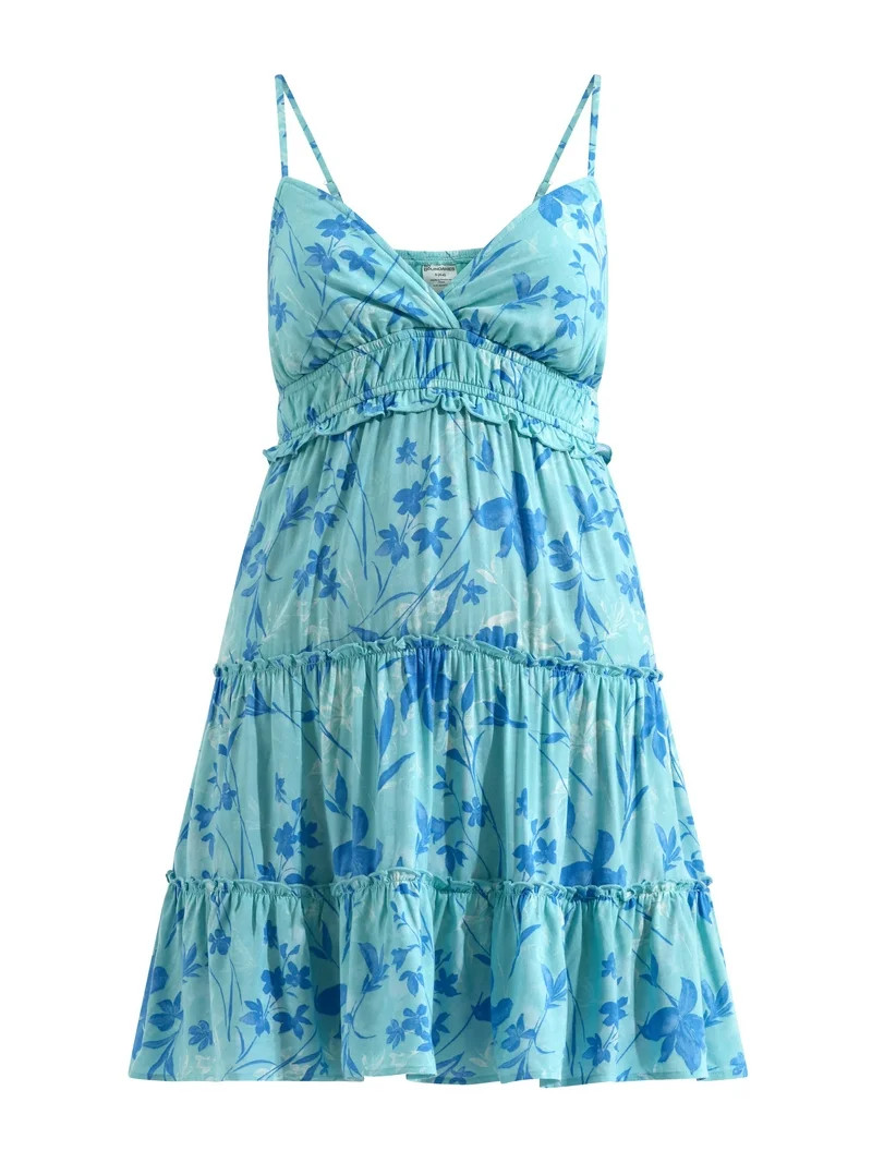 No Boundaries Surplice Tiered Mini Dress, Women's | Walmart (US)