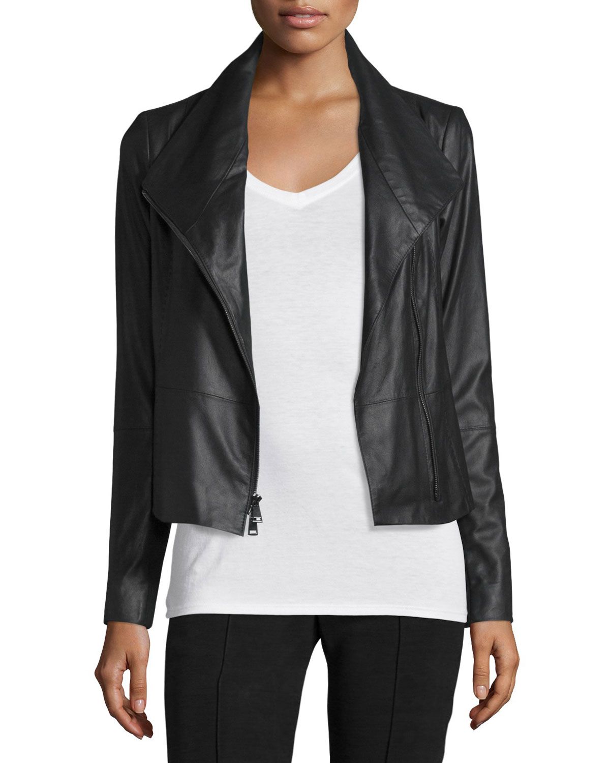 Feather Leather Scuba Jacket, Black | Neiman Marcus