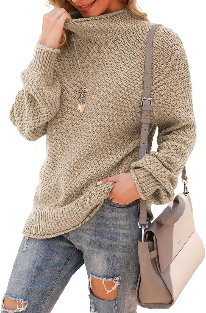 Womens Turtleneck Oversized Sweaters Batwing Long Sleeve Pullover Loose Chunky Knit Jumper | Amazon (US)