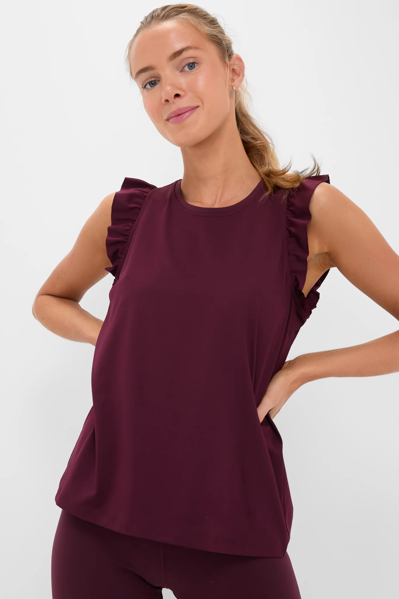 Winetasting Ruffle Performance Jersey  Lea Tank | Tuckernuck (US)