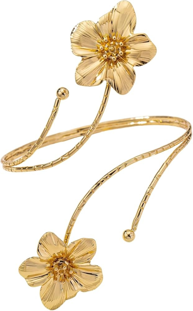 MakeMeChic Beach Gold Arm Cuff Jewelry for Women Bangle Band Armlet Flower Upper Arm Cuff Bracele... | Amazon (US)