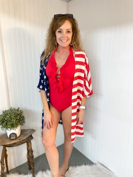 Memorial Day swimsuit outfit / beach outfit / 4th of July / Labor Day / USA swimsuit / America / patriotic swimsuit idea / red swimsuit / American flag kimono 

#LTKSwim #LTKFindsUnder50 #LTKTravel