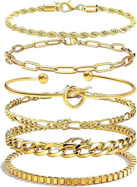 Alegend Titanium Steel (Not Rust, Resist Corruption, Easily Clean) 18K Gold Plated Single Bracele... | Amazon (US)