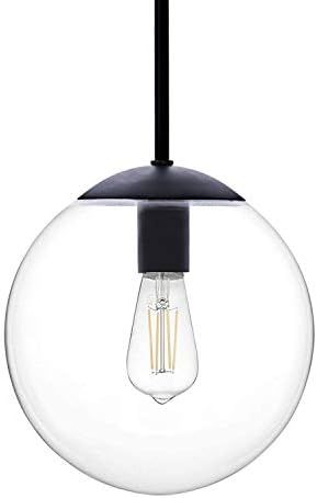 MOTINI Modern Globe Pendant Light in Black Finish with 10" Clear Glass Shade, Adjustable Height H... | Amazon (US)