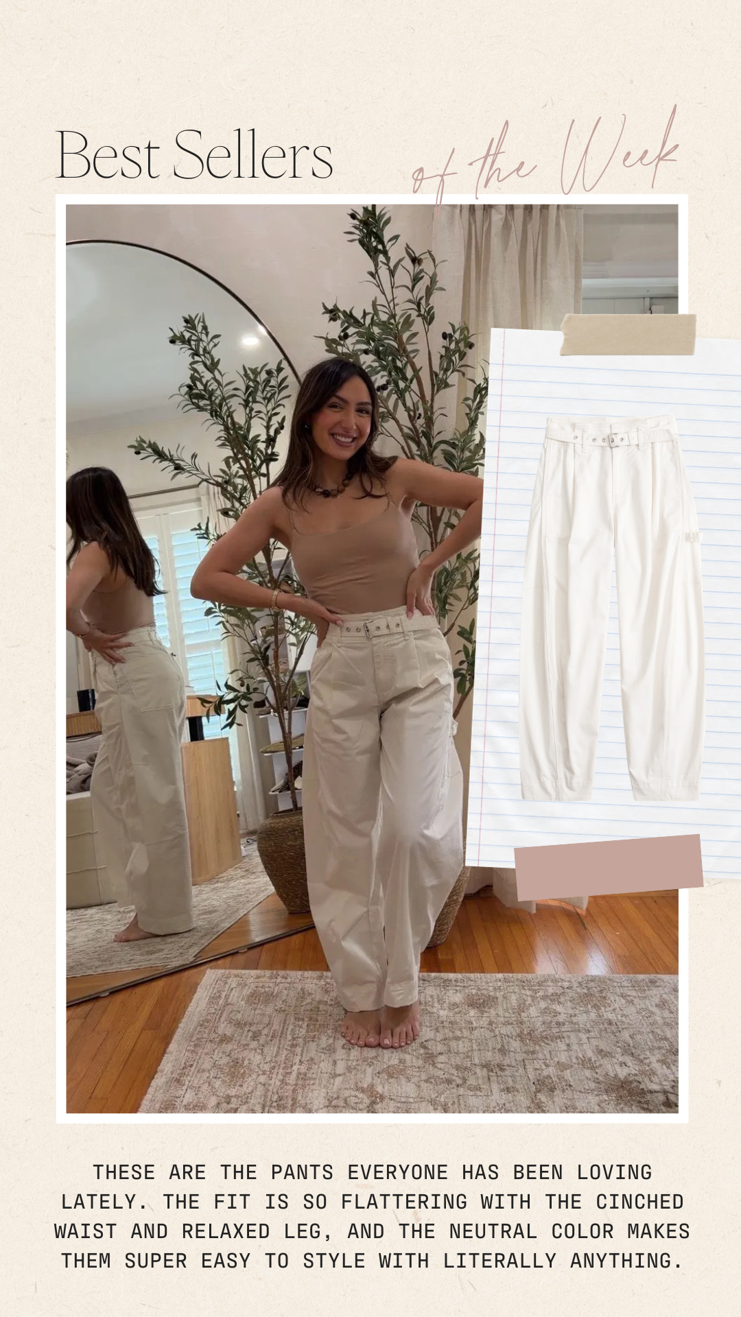 These are the pants everyone has been loving lately. The fit is so flattering with the cinched waist and relaxed leg, and the neutral color makes them super easy to style with literally anything. 

 #LTKootd #LTKSeasonal #LTKPetite