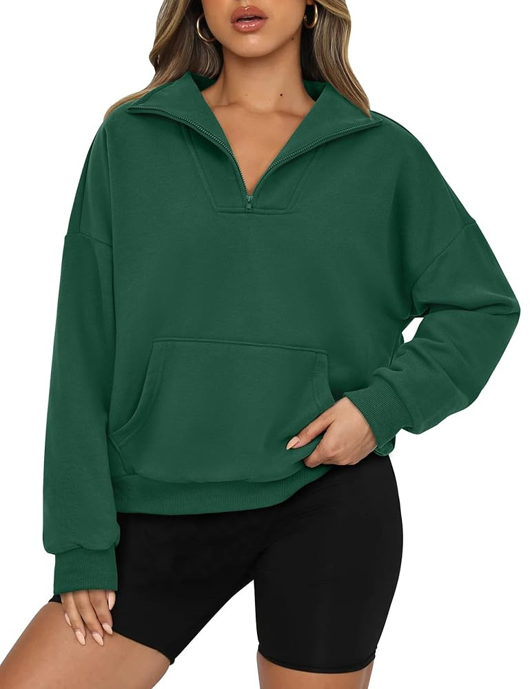 PRETTYGARDEN Womens Quarter Zip Long Sleeve Cropped Sweatshirt 2025 Fall Winter Casual V Neck Pul... | Amazon (US)
