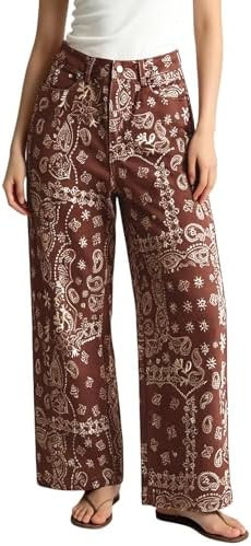ebossy Women's Floral Print Denim Pants Boho Y2k Aesthetic Wide Leg High Rise Boyfriend Baggy Jea... | Amazon (US)