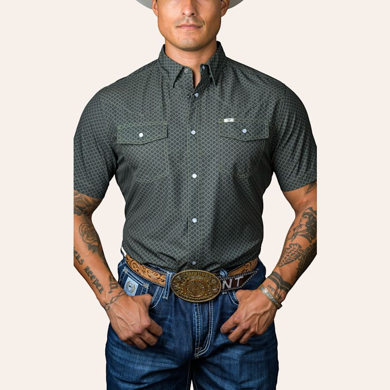 Ferrell Men's Sage & Forest Geo Print Western Shirt | Cavender's