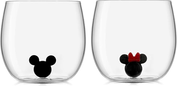 JoyJolt Disney Mickey Mouse Icon Stemless Wine Glass Set of 2 Drinking Glasses. 12 oz Tumbler Gla... | Amazon (US)