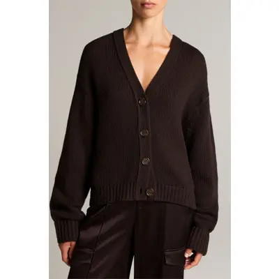 Vince Wool & Cashmere Boxy V-Neck Cardigan in Cinderwood at Nordstrom, Size Medium | Nordstrom