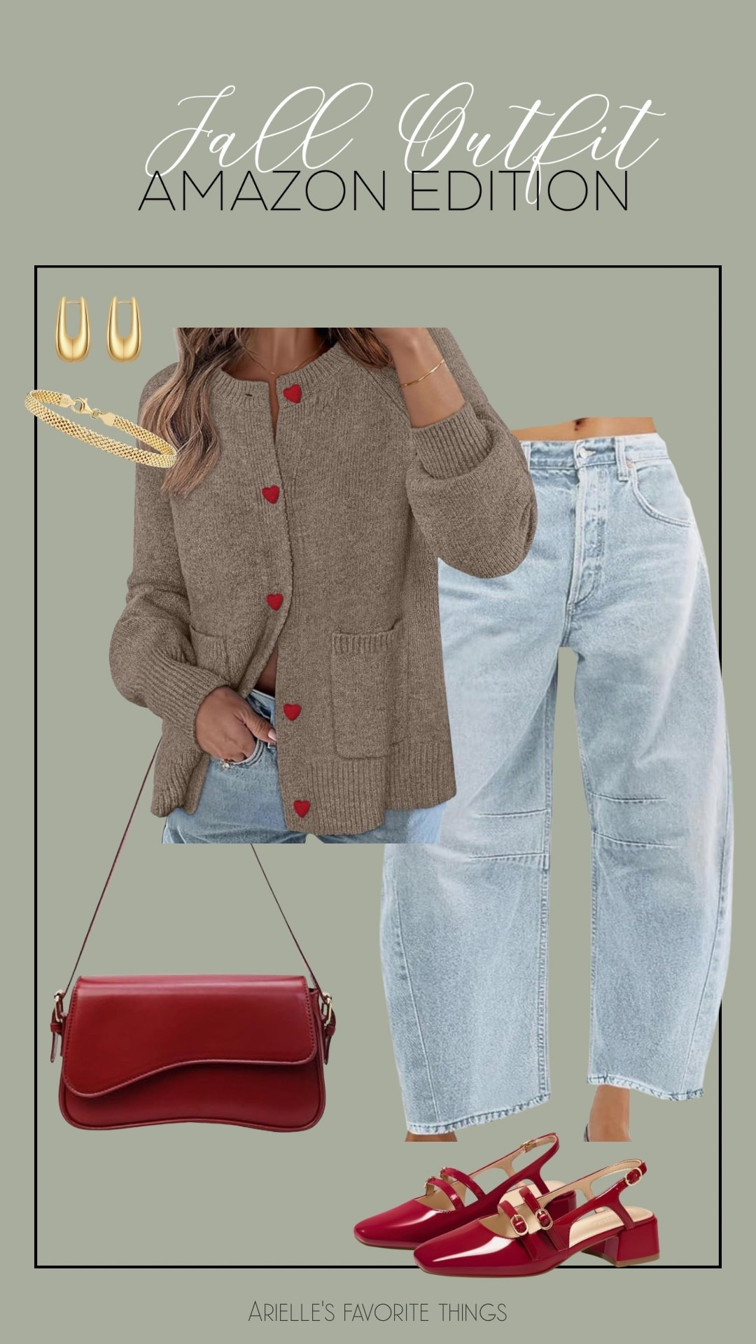 This cute and casual date night outfit with pops of red perfect for Fall - all from Amazon. I'm loving the little heart buttons on this sweater! You could also wear it wrapped around your shoulders with a tee or tank for warmer days! 

#LTKFindsUnder50 #LTKStyleTip #LTKSeasonal