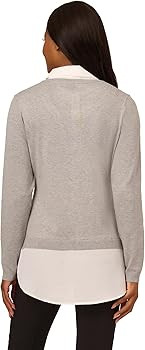 Adrianna Papell Women's Solid V-Neck Twofer Sweater | Amazon (US)