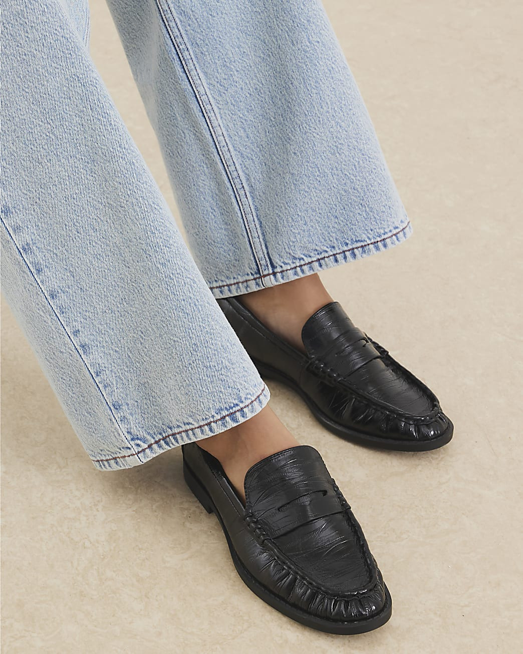 Black Ruched Loafers | River Island UK & IE