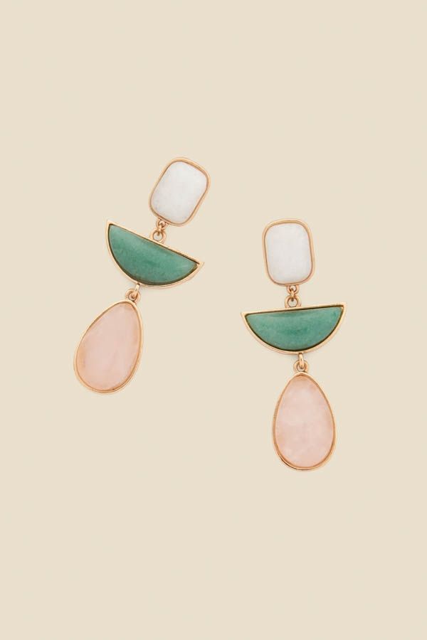 Gold Multi Coloured Stone Drop Earrings | Sosandar