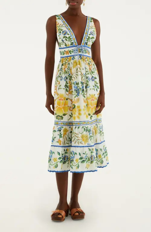 FARM Rio Emily Tapestry Floral Print Midi Dress in Off-White at Nordstrom, Size X-Small | Nordstrom
